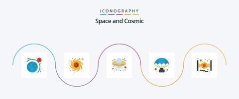 paquete de iconos de espacio plano 5 que incluye. astronave. espacio. espacio. globo vector