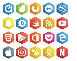 20 Social Media Icon Pack Including edge office swift apps html vector