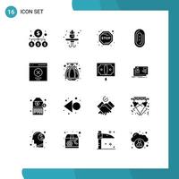 Mobile Interface Solid Glyph Set of 16 Pictograms of user interface journey error touch Editable Vector Design Elements