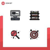 4 Thematic Vector Filledline Flat Colors and Editable Symbols of email lollipop message supermarket sweets Editable Vector Design Elements