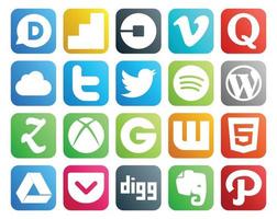 20 Social Media Icon Pack Including groupon zootool question cms spotify vector