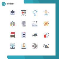 Mobile Interface Flat Color Set of 16 Pictograms of physics caliper avatar measure educate Editable Pack of Creative Vector Design Elements