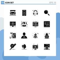 Universal Icon Symbols Group of 16 Modern Solid Glyphs of graphic designer computer computer search Editable Vector Design Elements