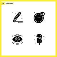 4 User Interface Solid Glyph Pack of modern Signs and Symbols of brush production clock service creative Editable Vector Design Elements