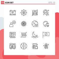 Universal Icon Symbols Group of 16 Modern Outlines of gear user machine plus science Editable Vector Design Elements