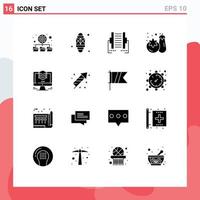 Set of 16 Modern UI Icons Symbols Signs for design vegetable computer supermarket transfer Editable Vector Design Elements