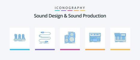 Sound Design And Sound Production Blue 5 Icon Pack Including mastering. studio. cord. speaker. hifi. Creative Icons Design vector