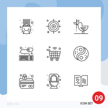 Group of 9 Outlines Signs and Symbols for internet mouse agreement keyboard pacifism Editable Vector Design Elements