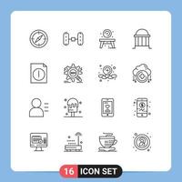 Pack of 16 creative Outlines of document institute living column bank Editable Vector Design Elements