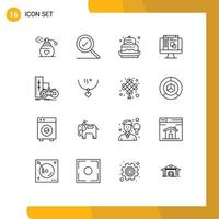 Pack of 16 Modern Outlines Signs and Symbols for Web Print Media such as play gamepad celebration game graphic editor Editable Vector Design Elements