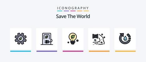 paquete de 5 íconos llenos de línea de save the world que incluye humo. gas. tierra. auto. mundo. diseño de iconos creativos vector