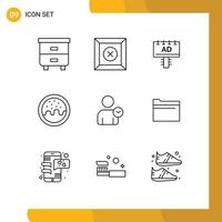 Modern Set of 9 Outlines and symbols such as basic user board man donut Editable Vector Design Elements