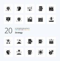 20 Strategy Solid Glyph icon Pack like case bag mobile payment sheet paper vector