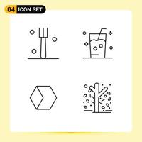 Stock Vector Icon Pack of 4 Line Signs and Symbols for fork price drink juice market cap Editable Vector Design Elements