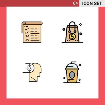 4 Creative Icons Modern Signs and Symbols of checklist mind qa money disorder Editable Vector Design Elements