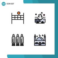 Mobile Interface Filledline Flat Color Set of 4 Pictograms of ball shoot accident insurance islam Editable Vector Design Elements