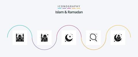 Islam And Ramadan Glyph 5 Icon Pack Including muslim. building. muslim. tasbeeh. muslim vector