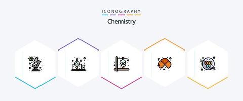 química 25 paquete de iconos de línea completa que incluye energía. estudiar. fuego. química. átomos vector