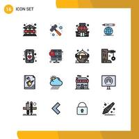 16 Thematic Vector Flat Color Filled Lines and Editable Symbols of mobile ecg shop beat education globe Editable Creative Vector Design Elements