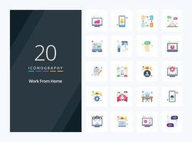 20 Work From Home Flat Color icon for presentation vector