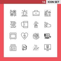 Pictogram Set of 16 Simple Outlines of baked group bag win flag Editable Vector Design Elements