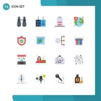 Universal Icon Symbols Group of 16 Modern Flat Colors of shield protection battery protection world Editable Pack of Creative Vector Design Elements