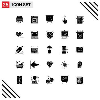 25 glifos sólidos universales establecidos para aplicaciones web y móviles gestos concepto de API de dedo haga clic en finanzas elementos de diseño de vectores editables
