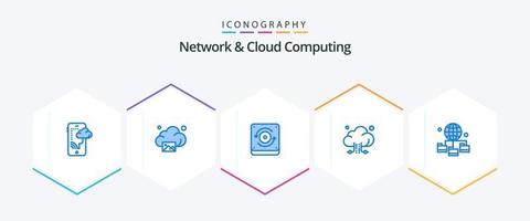 red y cloud computing 25 paquete de iconos azules que incluye tecnología. globo. informática. tecnología. conexión vector