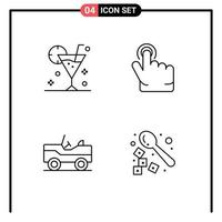 Modern Set of 4 Filledline Flat Colors Pictograph of beach vehicle drink finger barista Editable Vector Design Elements