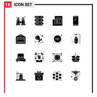 Universal Icon Symbols Group of 16 Modern Solid Glyphs of logistic iphone newspaper android smart phone Editable Vector Design Elements