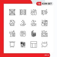 16 Universal Outlines Set for Web and Mobile Applications education office multimedia agreement hand Editable Vector Design Elements