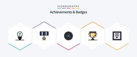 Achievements and Badges 25 FilledLine icon pack including insignia. trophy. achievements. prize. achievements vector