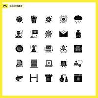 User Interface Pack of 25 Basic Solid Glyphs of cloud timer gear time focus Editable Vector Design Elements