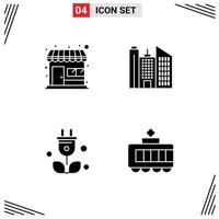 Mobile Interface Solid Glyph Set of 4 Pictograms of market green store office railroad Editable Vector Design Elements