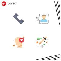 4 Flat Icon concept for Websites Mobile and Apps call brain telephone recognition head Editable Vector Design Elements