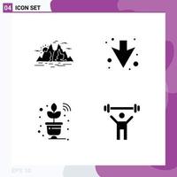 Editable Vector Line Pack of 4 Simple Solid Glyphs of nature sensor mountain down wifi Editable Vector Design Elements