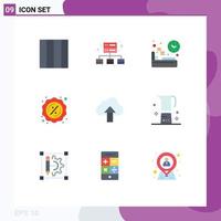9 Thematic Vector Flat Colors and Editable Symbols of beverage up sleep upload tag Editable Vector Design Elements