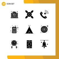 Group of 9 Solid Glyphs Signs and Symbols for travel nature incoming holidays receiver Editable Vector Design Elements