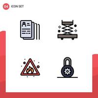 4 iconos creativos signos y símbolos modernos de herramientas de búsqueda de riesgo de documentos controlan elementos de diseño vectorial editables