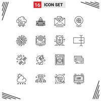 Universal Icon Symbols Group of 16 Modern Outlines of location skull house mail dead Editable Vector Design Elements