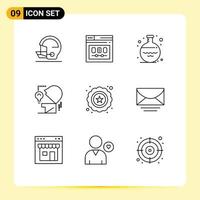 Pack of 9 Modern Outlines Signs and Symbols for Web Print Media such as premium head webpage mind volumetric Editable Vector Design Elements