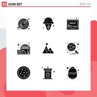 Set of 9 Vector Solid Glyphs on Grid for success suburban sweets electric support Editable Vector Design Elements