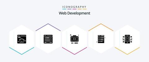 paquete de iconos de 25 glifos de desarrollo web que incluye codificación. desarrollo. desarrollo. com. navegador vector