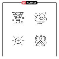4 Universal Line Signs Symbols of badminton brightness shuttlecock fall ui Editable Vector Design Elements