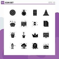 Modern Set of 16 Solid Glyphs and symbols such as tools construction wedding cone location Editable Vector Design Elements