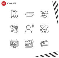 Mobile Interface Outline Set of 9 Pictograms of privacy padlock heart account web Editable Vector Design Elements