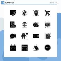 Mobile Interface Solid Glyph Set of 16 Pictograms of gadget computers coffin vacation airport Editable Vector Design Elements