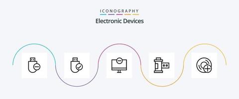 paquete de iconos de línea 5 de dispositivos que incluye foto. cámara. hardware. monitor. artilugio vector