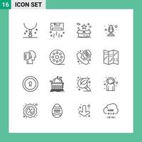 Pack of 16 Modern Outlines Signs and Symbols for Web Print Media such as record mic summer delivery star Editable Vector Design Elements