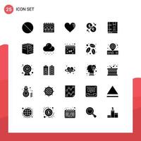 Pack of 25 Modern Solid Glyphs Signs and Symbols for Web Print Media such as book dollar love exchange converter Editable Vector Design Elements
